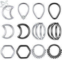 Zs 1ชิ้น16G ห่วงคล้องจมูกสแตนเลสแหวน Moon Round Hexagon Septum Clicker ทุกเพศชุบเงินสีดำแหวนผนังกั้นกระดูกอ่อนใบหู Daith Piercings เครื่องประดับ