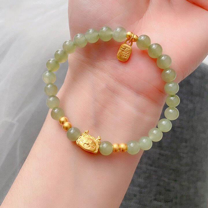 Light Luxury Green Crystal Beads Lucky Dragon Charms Bracelets for