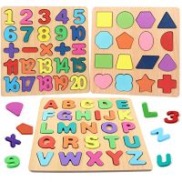 Wooden Puzzles for Toddlers Wooden ABC Alphabet Number Shape Puzzles Toddler Early Learning Puzzle Toys for Kids 1-3 Years Old