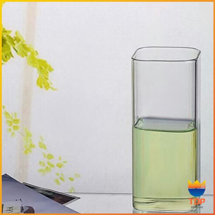 top-แก้วนมทรงสี่เหลี่ยมทนความร้อน-ใส่เย็นได้-สปอตสินค้า-ทนความร้อนและเย็น-square-transparent-glass