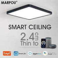 MARPOU Tuya สมาร์ท LED โคมไฟเพดานลายไม้ App การควบคุมเสียง Alexa การควบคุมระยะไกลสแควร์ไฟเพดานห้องนั่งเล่น