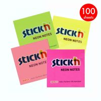 STICK N กระดาษโน้ตกาวในตัว สติก เอ็น ชนิดกาวหัว สะท้อนแสง 3x3 นิ้ว คละสี (100 แผ่น/เล่ม)