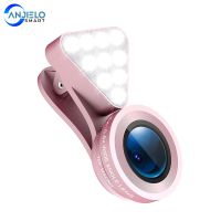 Anjielosmart New 2 in 1 Cell Phone Lens Rechargeable Selfie LED Macro 0.4X 0.6X Wide Angle Lens Adjustable Clip On Fill Light