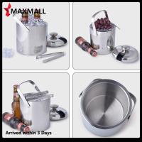 ?Quick Arrival?1300ml Stainless Steel Ice Bucket Double-layer Wine Beer Ice Cube Tray w/ Tongs?Arrive 1-3 Days?