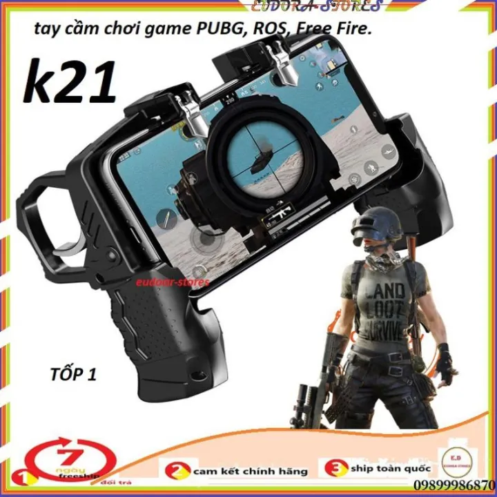 Tay cầm chơi game k21 – kèm nút bấm cho game PUBG, ROS, Free Fire..gắn điện thoại tiện lợi – No Brand – top1shop