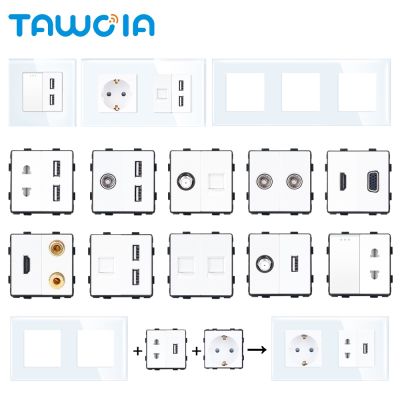 【NEW Popular】 TAWOIA DIYEU มาตรฐาน TVUSB RJ45CAT6 TELVGA2pinButtonWith กรอบแผง