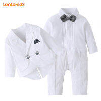 lontakids 2Pcs เด็กทารกสีขาว Tuxedo งานแต่งงานชุดวันเกิด Baptism สวมใส่อย่างเป็นทางการ Onesies + Coat