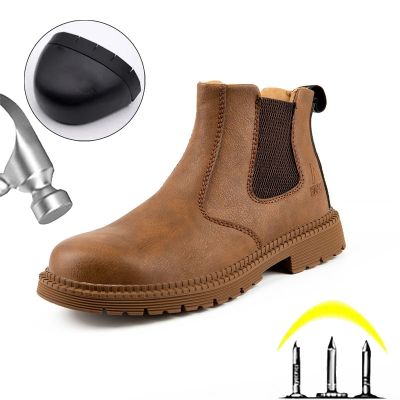 Safety Shoes Men Waterproof Steel Toe Work Boot Lightweight Air Cushion Shock Absorption Anti-smash Construction Sneaker