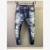 【YD】 Mens Moto Biker Street Denim Fabric Pants Fashion Hole Spray Paint Jeans A506