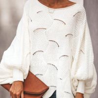 Oversized 10XL 9XL 8XL bust 140-175cm Spring Thin Knitted Sweater O Neck Long Sleeved Hollow Out Loose Womens Sweater