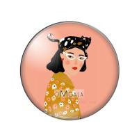 Fashion Woman Girl with Cat Illustration 10mm12mm14mm18mm20mm25mm Round photo demo glass cabochon flat back Making findings