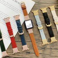 ⊕♘ Genuine Leather Bracelet For iWatch se 38mm 42mm 44mm 40 41mm 45mm Luxury Pearl Strap For Apple Watch Band Series 7 6 5 4 3 2 1