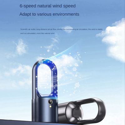 Household Desk Turbo Bladeless Electric Fan USB Rechargeable Silent Mini Portable Air Cooling Fan 6-Speed Wind 2000MAh