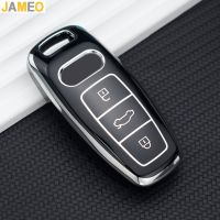 wenminr Silver Edge TPU Car Remote Key Case Cover Shell For Audi A6 A7 A8 E-tron Q5 Q8 C8 D5 Keyless Holder Fob Keychain Accessories