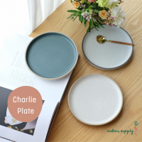 charlie plate จาน เซรามิค วางซ้อนได้ อาหาร ขนม ผลไม้ สลัด คาเฟ่ มินิมอล เข้า ไมโครเวฟ เครื่องล้างจาน ได้ มีตำหนิเล็กน้อย เซรามิก