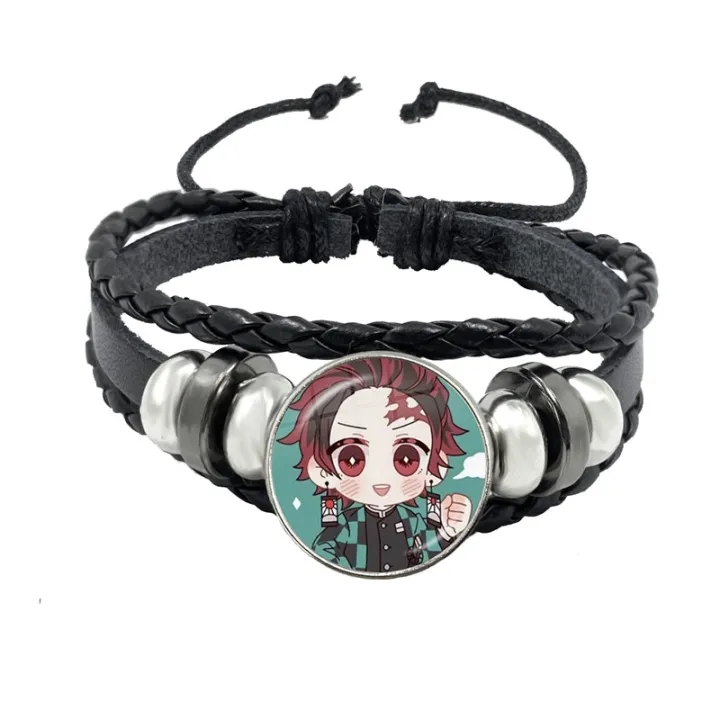 anime-demon-slayer-kimetsu-no-yaiba-kamado-tanjirou-cosplay-bracelet-cartoon-collect-glass-cabochon-leather-bangle-jewelry-gift