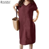 COD DSFGRDGHHHHH ZANZEA Women Summer Short Sleeve Pure Cotton Casual Loose Dresses