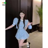 NINI [fast shipping] sweet suit skirt womens summer 2022 New elegant wooden ear top pleated skirt two-piece suit V728