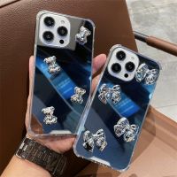 【CC】 Korean Bow Soft Silicone iPhone 14 13 12 XS XR 7 8 Silvery Mirror Cover