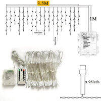 Outdoor Icicle Light 3.5M 96Leds ม่านหน้าต่าง Light Garland Twinkle String Light สำหรับห้องนอน Christmas Party งานแต่งงาน Decor