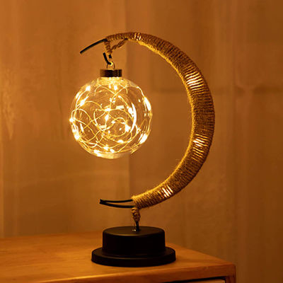 LED Lantern Night Light Room Christmas Decoration Enchanted Lunar Lamp Home Ornament Handmade Rope Iron Art Ball Light