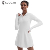 CUGOAO Fashion 2PC Tennis Dress Suit with Shorts for Women Long Sleeve Solid Badminton Golf Dresses Suit Female Sportswear