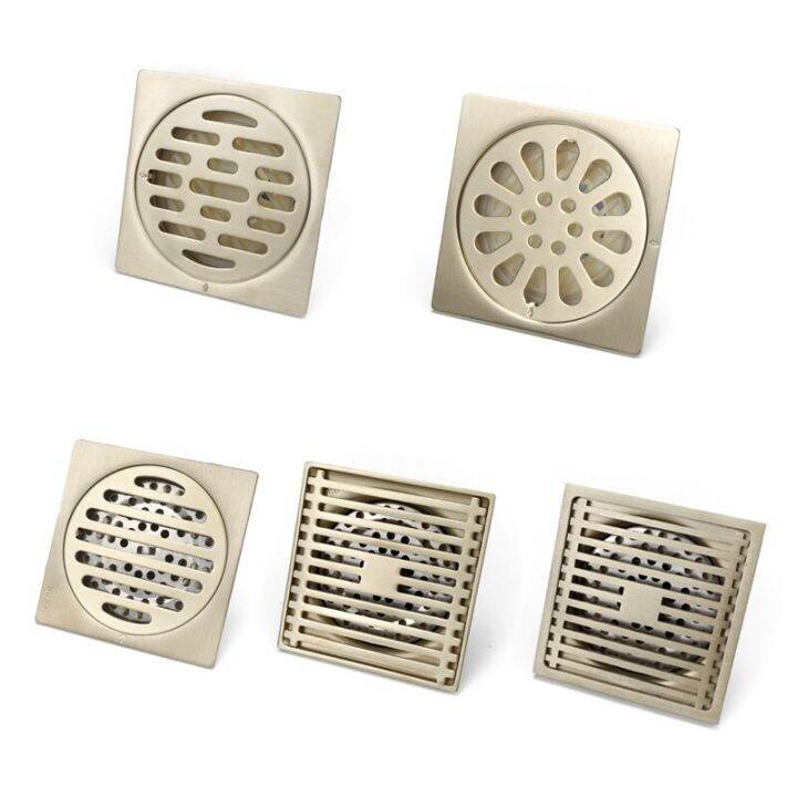 brushed-gold-floor-drains-stainless-steel-shower-floor-drain-bathroom-deodorant-square-floor-drain-strainer-cover-grate-waste-by-hs2023