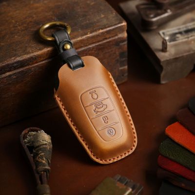 Luxury Crazy Horse Leather Car Key Cover Case Smart Keyring Bag for Hongqi Hs5 H9 HS7 Fob Protector Keychain Holder Handmade