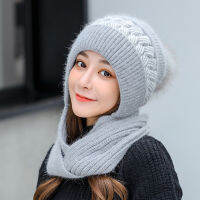 LANMREM Winter Hats For Women Color Block Knitted Scarf Integrated Warm Knitted Adjustable Elastic Cap Hats Female Fashion 2C591