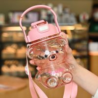 1000ml Kawaii Bear Water Bottle with Stickers Cute Kids School Student Girls Summer Plastic Portable Travel Tea Juice Milk Cup