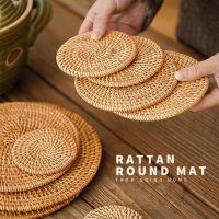 1Pcs Knitting Rattan Round Solid Anti-skid Insulation Pad Non-slip Coffee Cup Mat