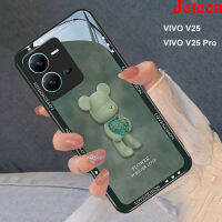 เคสโทรศัพท์กระจกใหม่สำหรับ VIVO V25/V27E/V27/V27 Pro/V25 5G/Y36รูปหัวใจที่น่ารักลูกบอลลายดอกไม้ฝากระจกเทมเปอร์รูปหมีขอบตรงปกป้องเลนส์กล้องฝาหลังกันกระแทก