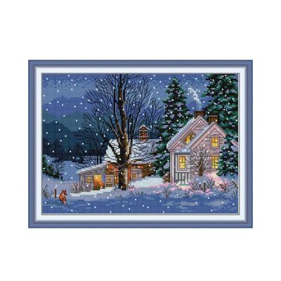 Snowy night cross stitch kit aida 14ct 11ct count print canvas stitches embroidery DIY handmade