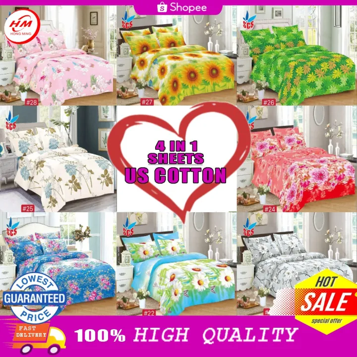 HM⭐ NEW SCS BED SHEET 4IN1(COD)⭐ Lazada PH
