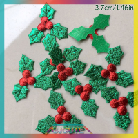 GJCUTE 100pcs Glitter Green HOLLY Leaf และ Red Berry Cloth applique สำหรับตกแต่งคริสต์มาสตกแต่งโต๊ะติดอุปกรณ์เสริม