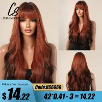 CharmSource Long Wavy Wigs with Bangs Ombre Orange to Black Wig Party Cosplay Synthetic Wig for Women Heat Resistant Fiber hair Wig  Hair Extensions P