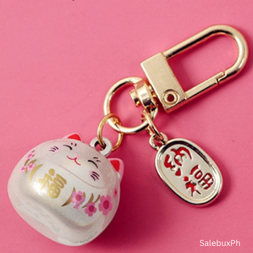 Lucky Cat Keychain Maneki Neko Cat Car Bag Key Chain With Sound Bell 3d 