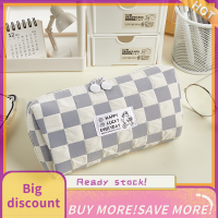 ?【Lowest price】Qearl Checkerboard กระเป๋าดินสอความจุขนาดใหญ่กระเป๋าเก็บเครื่องสำอางผู้หญิงกระเป๋าจัดระเบียบเครื่องสำอางกระเป๋าเครื่องเขียนโรงเรียนกระเป๋าดินสอ