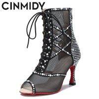 CINMIDY New Womens Fashion Party Dance Boots Sexy Stilettos High Heels Latin Dance Shoes Ladies Ballroom Dancing Shoes Black