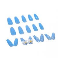 【With Glue】24Pcs Hot Glitter Fake Nails Diamond Acrylic Nails Full Cover Rhinestone Nail Art Design French Fake Nails with Glue Butterfly Design