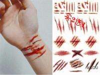 Halloween Tattoo Stickers Cut Wrist Simulation Horror Bleeding Fake Wounds Sutures Scar Stickers Scar Scar Bar 【OCT】