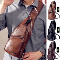 DD Store Fashion Men Leather Sling shoulder Chest Bag Pack USB Charging Port Travel CrossBody Messenger Briefcase