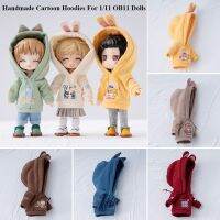 LEXEDWARD สำหรับตุ๊กตา1/12BJD เสื้อแฟชั่นท่อนบน สำหรับตุ๊กตา1/11OB11 ชุดเสื้อกีฬาคอกลม เสื้อฮู้ดการ์ตูนทำด้วยมือ เสื้อผ้ามีฮู้ด ชุดเสื้อตุ๊กตา