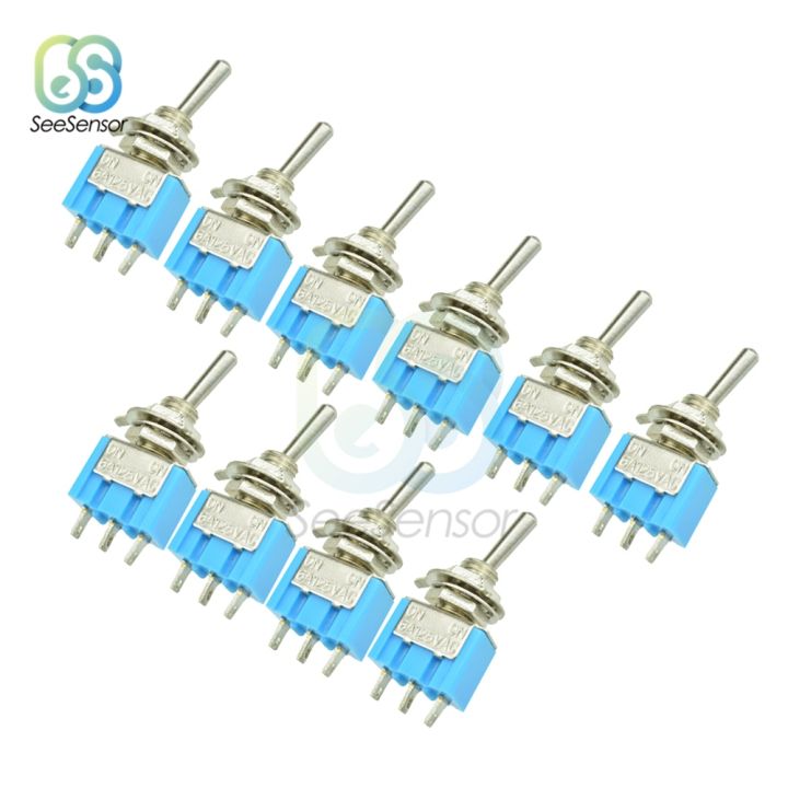 10Pcs/lot Miniature Toggle Switch 3-Pin SPDT ON-ON 125VAC 6A 1/4 Inch ...