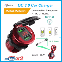 Agbistueหัวชาร์จในรถ12V/24V Dual USB QC 3.0ที่ชาร์จแบตในรถอลูมิเนียมซ็อกเก็ตเต้าเสียบสายไฟที่ชาร์จเร็วดิจิตอลจอแสดงแรงดันไฟฟ้าสำหรับรถจักรยานยนต์รถยนต์