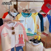 AMILA เสื้อคาร์ดิแกนแขนยาว Jaket Baseball ผ้าฟลีซสำหรับเด็ก,เสื้อคาร์ดิแกนแขนยาวลายการ์ตูนน่ารักสำหรับเด็กผู้ชายและเด็กผู้หญิง