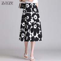 ZUZK Women Summer Chiffon Big FlowerA-Line Skirt 2022 New Elastic High Wasit Simple Elegant Mid-Length OL Wear Skirt Jupe