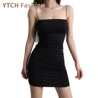 YTCH ชุดเดรสผู้หญิงเอวกลางสีทึบกระโปรง Bodycon เซ็กซี่ไม่มีแขนเปิดหลังทันสมัย