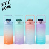 LITTLEHOME ขวดน้ำ 2 ลิตร ขวดน้ำ กระบอกน้ำ กระติกน้ำขวดน้ำบอกเวลา 2000 ml พร้อมหลอด มีมาตรบอกระดับน้ำ BPA FREE Bottle