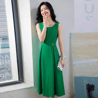 Green Sleeveless Dress Womens 2023 New Spring And Summer Waist Slimming Elegant High-End Suit Inner Vests Dress